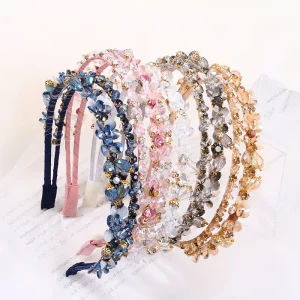 Fashion Baroque Crystal Headband Floral Rhinestone Bridal Wedding Hair Band Shiny French Elegant Hair Accessories With Diamonds