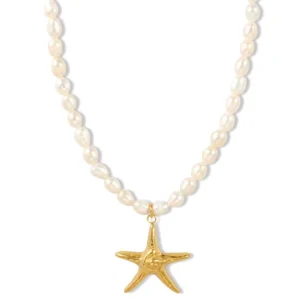 Fashion Baroque Freshwater Pearl Necklace with Star Pendant Stainless Steel Trendy Bridal Jewelry Chain