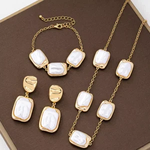 Fashion Baroque Style Jewelry Set Elegant Women Pearl Necklace Earrings Bracelet Set