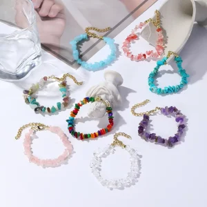 Fashion Beaded Bracelets Colorful Crystal Bracelet Jewelry Girls Natural Stone Alloy Chains Bracelet for Women Gifts Party