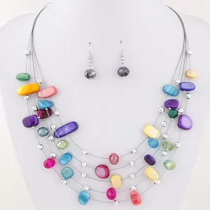 Fashion Beads Jewelry Set Necklace and Earrings Set Bohemian Style Multi Layer Jewelry Set