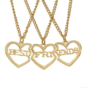 Fashion Best Friends Collection Three Piece Heart Friendship Necklace Set Jewelry for Girls