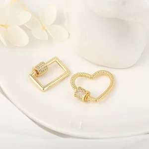Fashion Best Selling Diy Jewelry Making Accessories 14K Gold Plated Zircon Square Heart Shaped Necklace Making Clasp Pendant