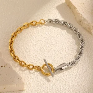 Fashion Bijoux En Acier Inoxydable Women Gold Plated Stainless Steel O Shape Rope Link Chain Bracelet