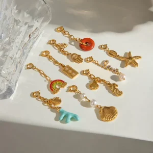 Fashion Bikini Charms Shell Pearl Pendant 18K Gold Stainless Steel Waterproof Accessories for Your Bikini