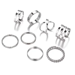 Fashion Black Chain Ring Set Women’s and Men’s Punk Simple Wide Chain Ring Fashion Jewelry Party Gift