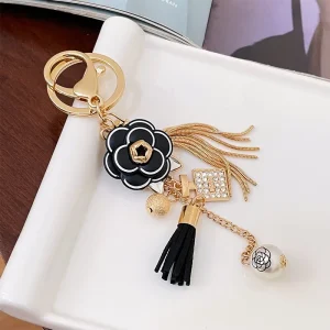 Fashion Black Flower Key Chain Women Tassels Key Ring