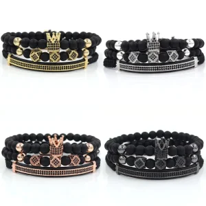 Fashion Black Rosary Beaded Diamond Bracelet High Crown Colorless Luxury Bracelet Jewelry