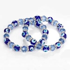 Fashion Blue Crystal Stack Beads Bracelet Blue Eye Colorful Jewelry for Women Men