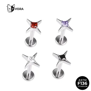Fashion Body Jewelry ASTMF136 Titanium Starburst Ear Cartilage Piercing Jewelry Internally Threaded Square CZ Unisex Women