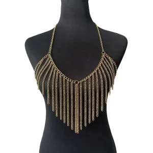 Fashion Body Jewelry Tassel Body Chain Gold Bra Cuban Body Chains Top for Bikini Sexy Chest Chain Custom Jewelry