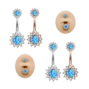 Fashion Body Jewelry for Women Men Double Round Cubic Zircon Filigree Opal Belly Ring Navel Jewelry Opal Prong Piercing