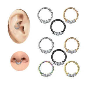 Fashion Body Jewelry for Women Men Triple Stones Septum Nose Piercing Jewelry Stainless Steel Tragus Trendy Design Daith Ring