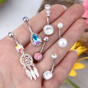 Fashion Body Piercing Jewelry 316L Stainless Steel Cz Zircon Gem Pendant Navel Curves Belly Button Ring