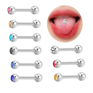 Fashion Body Piercing Jewelry for Women Men Stainless Steel Tongue Rings 14G Straight Barbell With Assorted Color