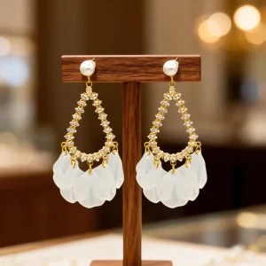 Fashion Bohemia Flower Tassel Gold Plated Copper Alloy Drop Earrings Trendy Pearl Rhinestone Women’s Stud Earrings Gift
