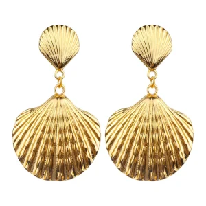 Fashion Bohemia Sea Shell Earrings Trendy Woman Gold Plated Beautiful Natural Scallop Cowrie Shell Earrings