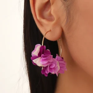 Fashion Bohemian Large Circle Petal Ear Loop Joker Geometric Fabric Multicolor Flower Earrings for Woman Jewelry Gift