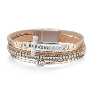 Fashion Bohemian Multi Layer Cross Bracelet For Women New Exotic Ethnic Rhinestone Bangle Premium PU Leather Cuff