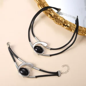 Fashion Bohemian Style Acrylic Snail Oval Eye Jewelry Set Wax Rope Necklace Bracelet European Jewelry NS-00068