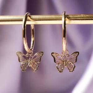 Fashion Bohemian Trendy Earrings Jewelry Rose Gold Color Gift for Women Girl Hollow Butterfly Stud Pendant Earrings