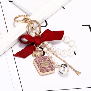 Fashion Bottle Keychains Korean Style Pearls Keychains Gold Plated Key Chains
