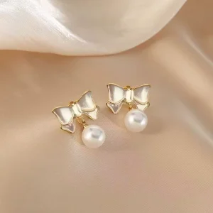 Fashion Bow Pearl Earrings for Women Knot Girl Gift Jewelry Accessories