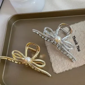 Fashion Bow Pearl Hair Clip Alloy Hair Grip with Pearl Feature Decorative PC Hair Accessories for Girls