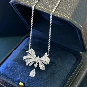 Fashion Bow Shape Necklace Pendant with Excellent 14K 18K Gold D VVS Lab diamond CVD Necklace Jewelry for Ladies Party