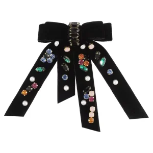 Fashion Bow Tassel Pearl Diamond Hair Pin Women Personality Crystal Velvet Ponytail Hair Clip Hair Accessories