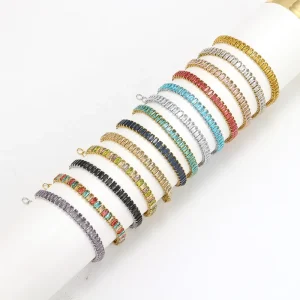 Fashion Bracelet Stainless Steel Jewelry Full Diamond Bracelet Claw Stone Chain Square Zircon Bracelet for Women