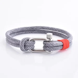 Fashion Bracelet Stainless Steel Silver Clasp Bracelet for Men Braided Grey Rope Hand Jewelry Bracelet