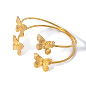 Fashion Bracelets Bangles 18k Gold Plated Adjustable Butterfly Bangles Bracelet Women Stainless Steel Bracelet Femms