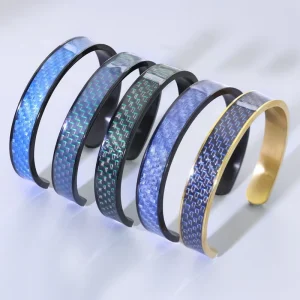 Fashion Bracelets & Bangles 316L Stainless Steel Carbon Fiber Bangle Custom Engraving Waterproof Jewelry