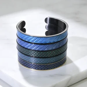 Fashion Bracelets & Bangles 316L Stainless Steel Carbon Fiber Bangle Hypoallergenic Adjustable Daily Wear Jewelry