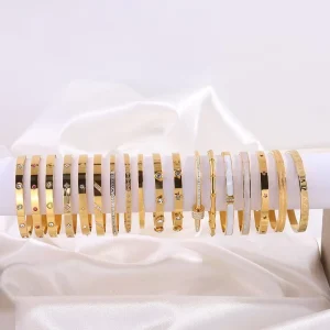 Fashion Bracelets Bangles Jewelry for Women Stainless Steel 18k Gold Plated Diamond Bangle Oval Opened Luxury Bracelets