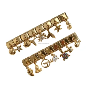 Fashion Bracelets Factory Stainless Steel Italian Module Bracelet Gold Ocean Style Pendant Elastic Bracelet Italian Charms