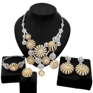 Fashion Brazilian Gold Silver Jewelry Set Bridal Crystal Matching Wedding Shape Women Dating Necklace Set HZ210601235