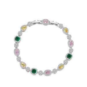 Fashion Bridal Silver Jewelry Colored Cubic Zircon Crystal Shiny Adjustable Party Tennis Bracelet