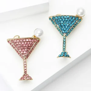 Fashion Brooch Jewelry Rhinestone Studded Wine Cocktail Cup Brooch Accessories