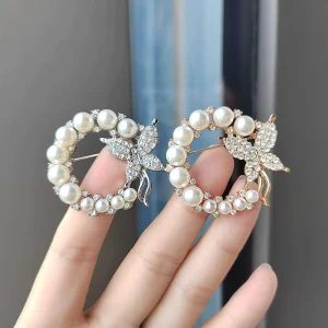 Fashion Brooches Pin Designer Alloy Metal Pearl Rhinestone Butterfly Brooches Luxury Women