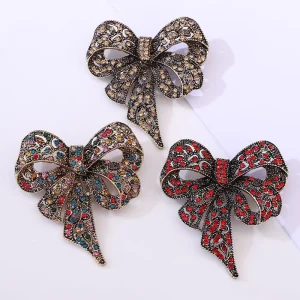 Fashion Brooches Pin Rhinestone Alloy Bow Brooch Jewelry Sense Corsage Pin Suit Coat Accessories
