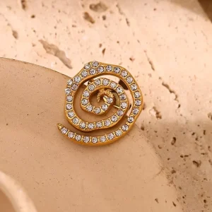 Fashion Brooches Zircon Conch Design Brooches Women 18k Gold Plated Jewelry 316L Stainless Steel