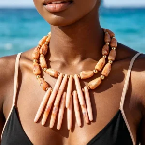 Fashion Bulk OEM ODM Chunky Fringe Tassel Statement Necklace Neutral Blush Marble Resin Long Bar Bead Necklaces Women Jewelry
