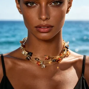 Fashion Bulk OEM ODM Multi Strand Crystal Choker Necklace Women Gold Wire Amber Floral Bead Necklaces Wedding Jewelry