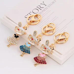 Fashion Bunny Key Chain Rabbit Women’s Crystal Cute Car Handbag Rhinestones Keychain Ladies Gift