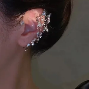 Fashion Butterfly Crystal Ear Cuff No Piercing Rhinestone Ear Wrap Sparkly Fairy Ear Clip for Women Elegant Party Jewelry