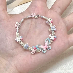 Fashion Butterfly Flower Bracelet Elegant Floral Charm Chain Bracelets for Women Girls Spring Summer Jewelry Gift