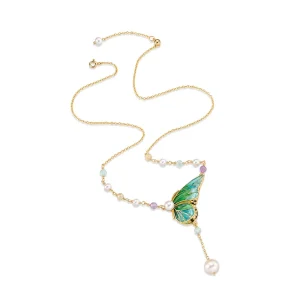 Fashion Butterfly Flower Copper 18K Gold Plated Necklaces for Girls Elegant Trendy Jewelry for Women Ladies
