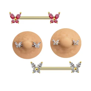 Fashion Butterfly Nipple Barbell Ring Gold Plated Stainless Steel Jewelry for Women Men Nipple Jewelry